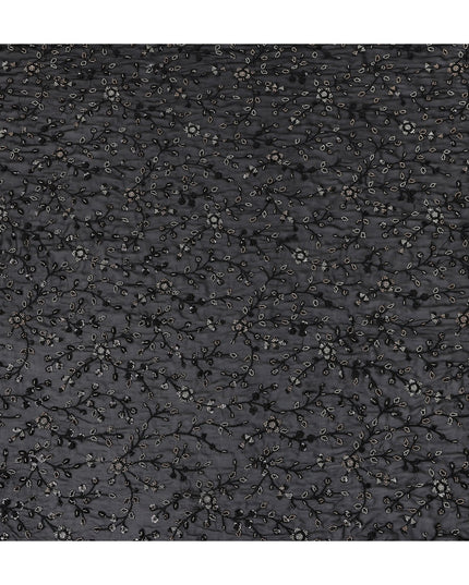 Jet Black Pure Silk Georgette Fabric 110cm