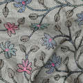 Grey Floral Embroidery Tussar Silk Fabric 110cm India