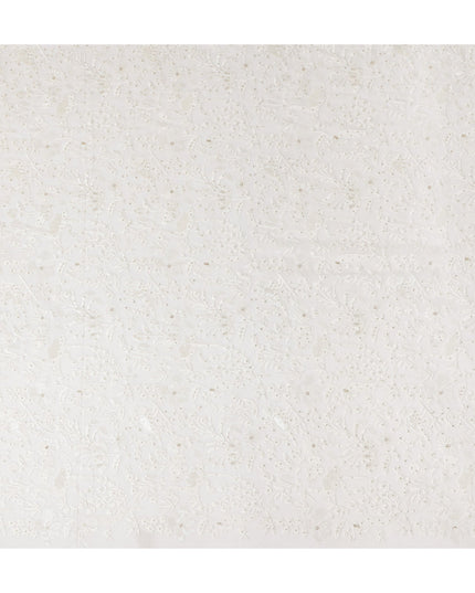 Pearl White Floral Sequin Georgette Fabric 110cm