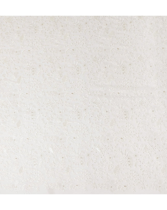 Pearl White Floral Sequin Georgette Fabric 110cm