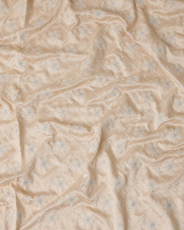 Beige Diamond Floral Cotton Voile Embroidery Fabric 110cm India