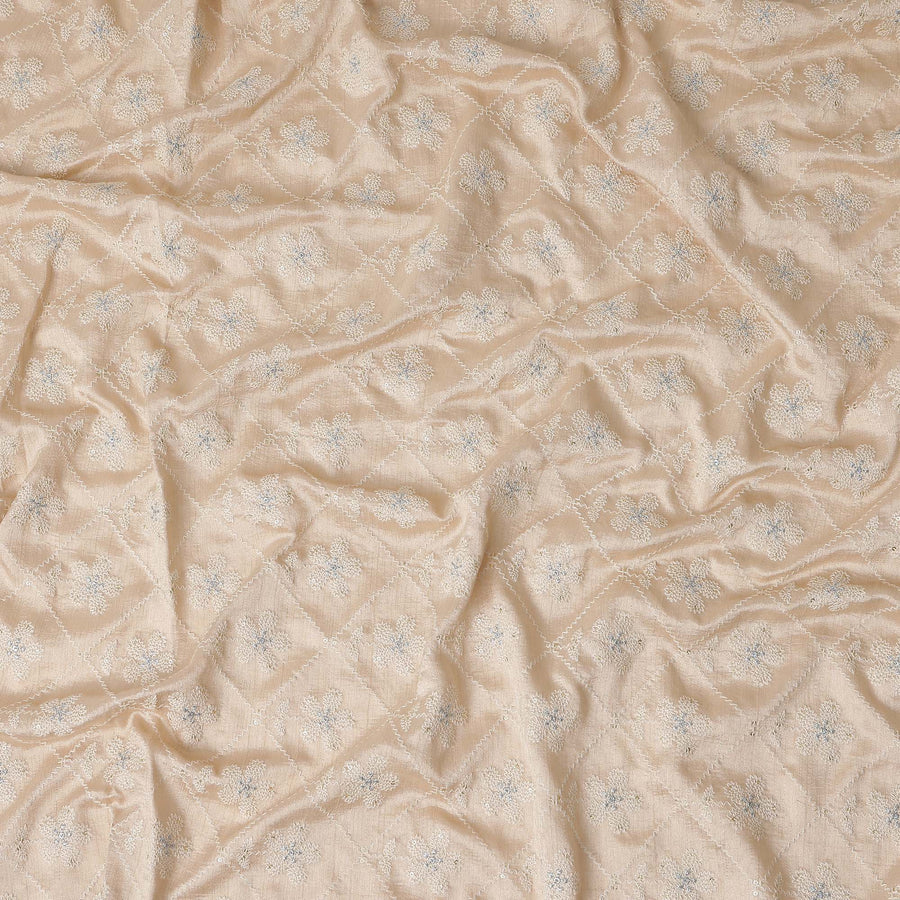 Beige Diamond Floral Cotton Voile Embroidery Fabric 110cm India