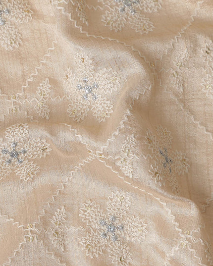Beige Diamond Floral Cotton Voile Embroidery Fabric 110cm India