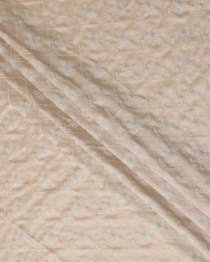 Beige Diamond Floral Cotton Voile Embroidery Fabric 110cm India