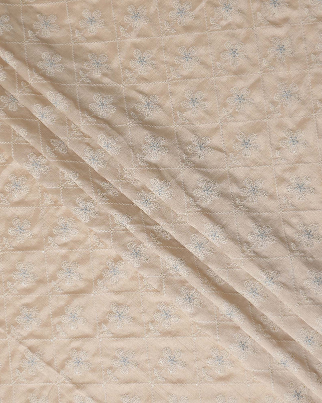 Beige Diamond Floral Cotton Voile Embroidery Fabric 110cm India