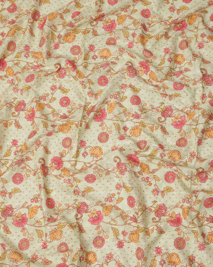 Beige Floral Cotton Voile Fabric 110cm India