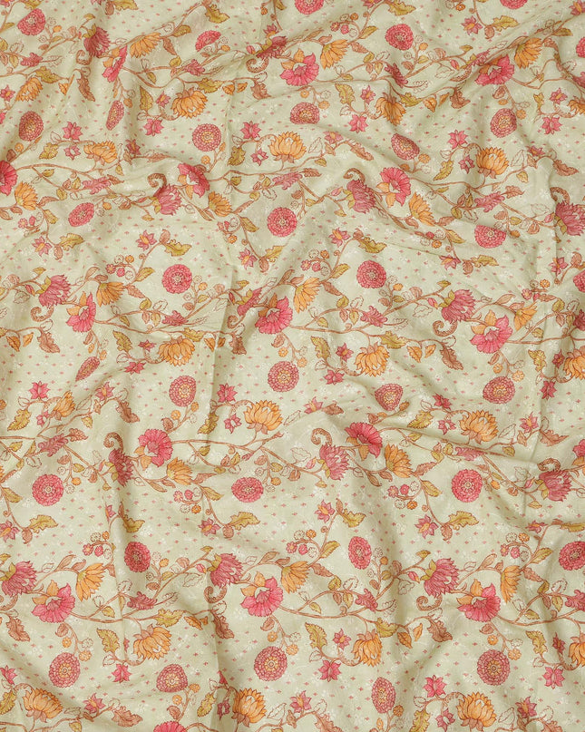 Beige Floral Cotton Voile Fabric 110cm India