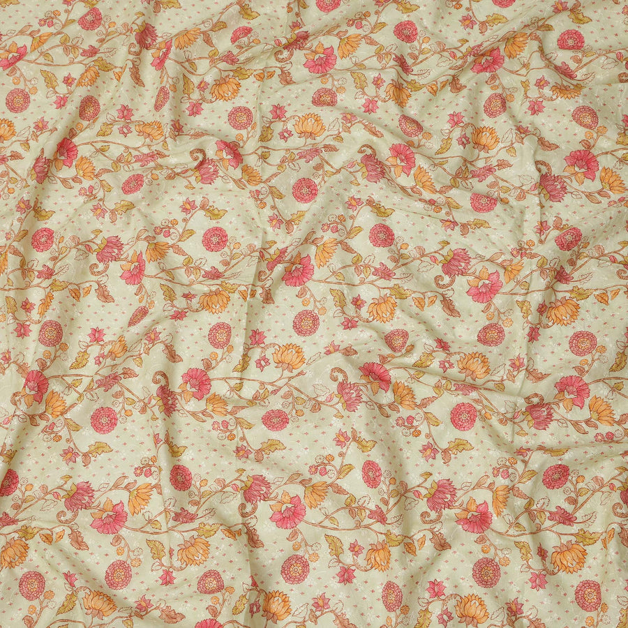 Beige Floral Cotton Voile Fabric 110cm India
