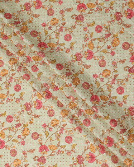 Beige Floral Cotton Voile Fabric 110cm India