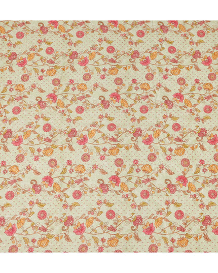 Beige Floral Cotton Voile Fabric 110cm India