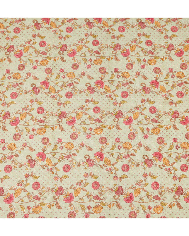 Beige Floral Cotton Voile Fabric 110cm India