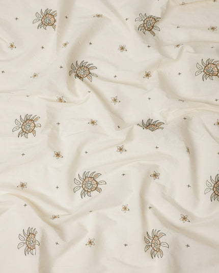 White Floral Cotton Voile Fabric 110cm India