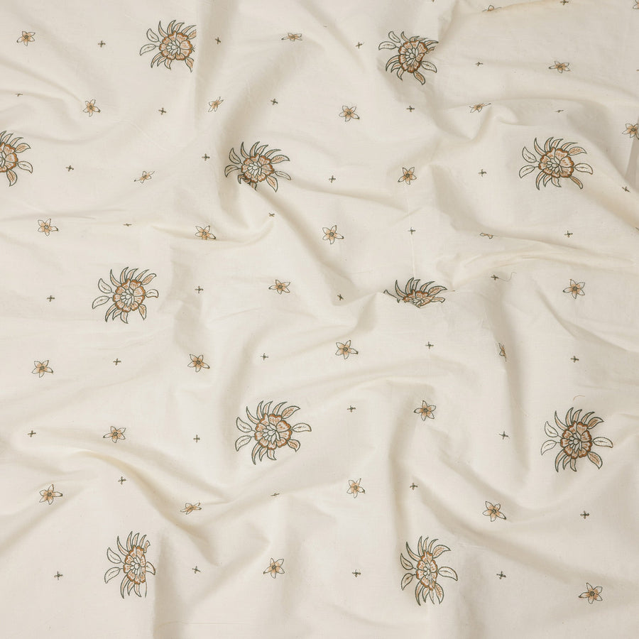 White Floral Cotton Voile Fabric 110cm India