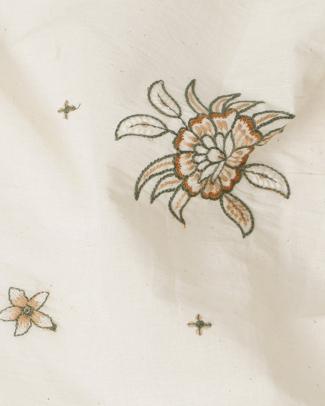 White Floral Cotton Voile Fabric 110cm India