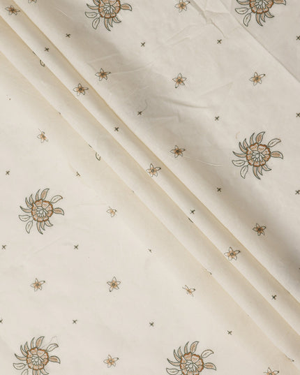 White Floral Cotton Voile Fabric 110cm India