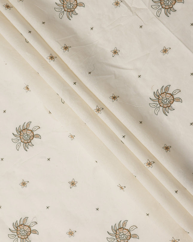 White Floral Cotton Voile Fabric 110cm India