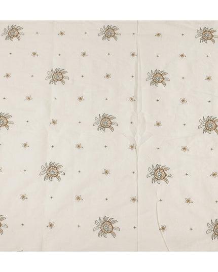 White Floral Cotton Voile Fabric 110cm India