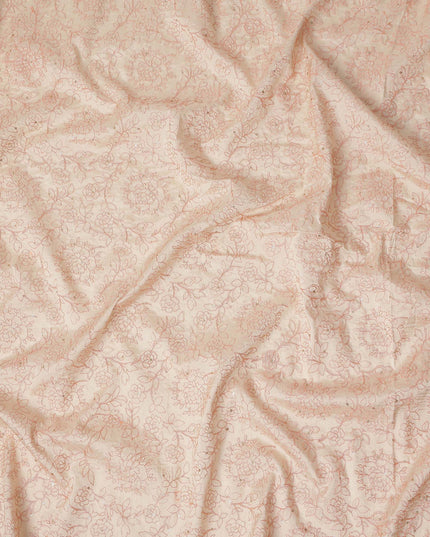 Peach Pink Floral Cotton Voile Embroidery Fabric 110cm India