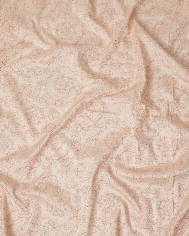 Peach Pink Floral Cotton Voile Embroidery Fabric 110cm India