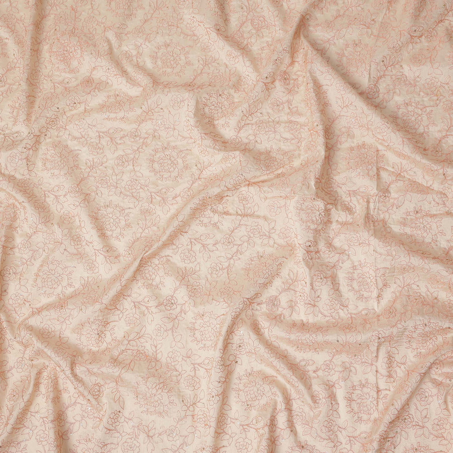 Peach Pink Floral Cotton Voile Embroidery Fabric 110cm India