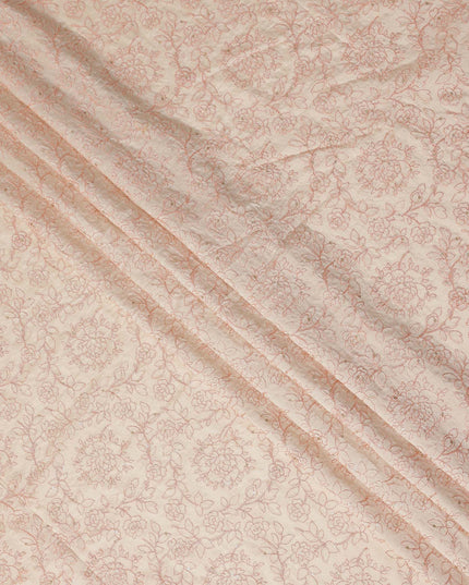 Peach Pink Floral Cotton Voile Embroidery Fabric 110cm India