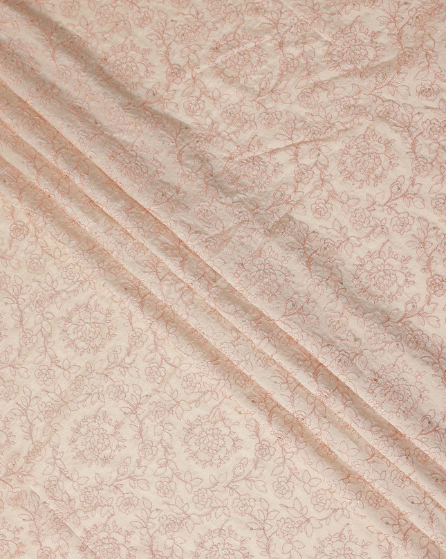 Peach Pink Floral Cotton Voile Embroidery Fabric 110cm India