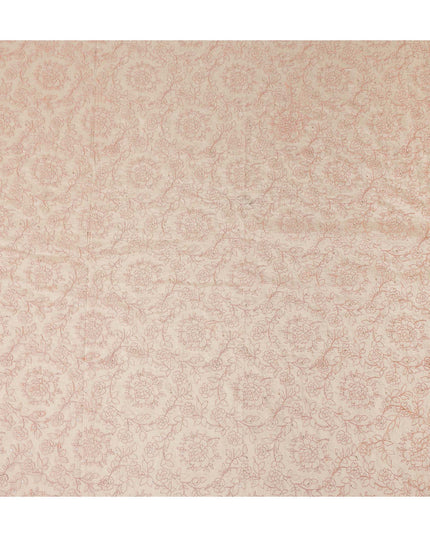 Peach Pink Floral Cotton Voile Embroidery Fabric 110cm India