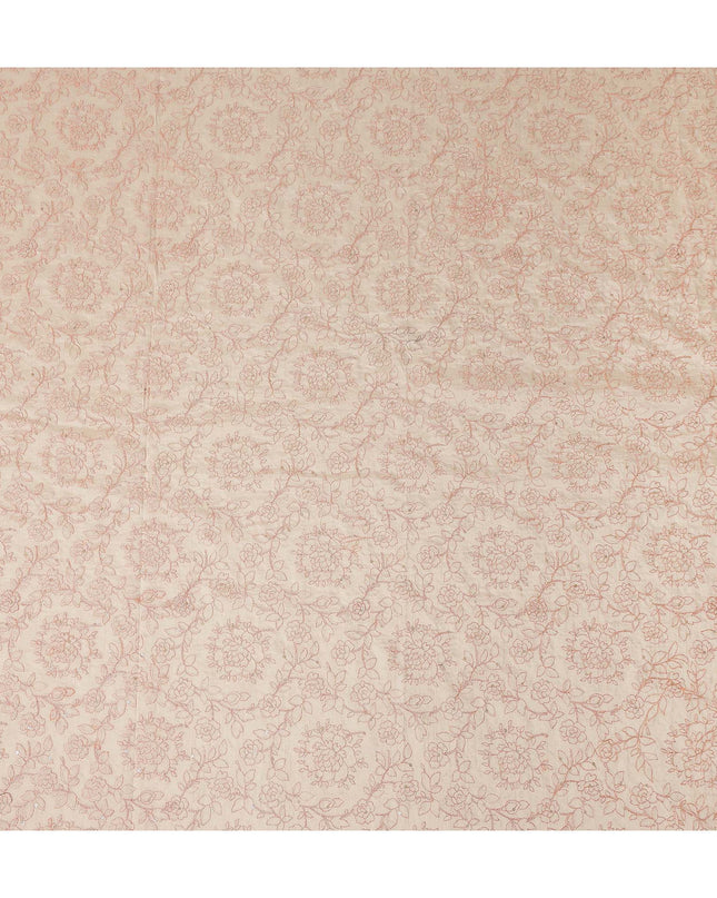 Peach Pink Floral Cotton Voile Embroidery Fabric 110cm India