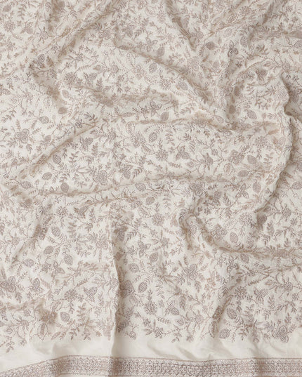 White Floral Cotton Voile Embroidery Fabric 110cm India