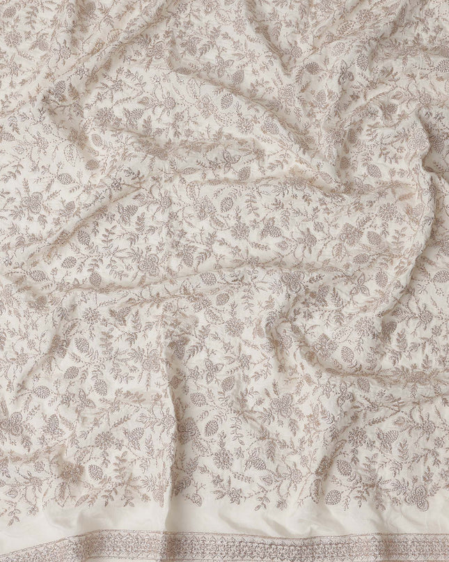 White Floral Cotton Voile Embroidery Fabric 110cm India
