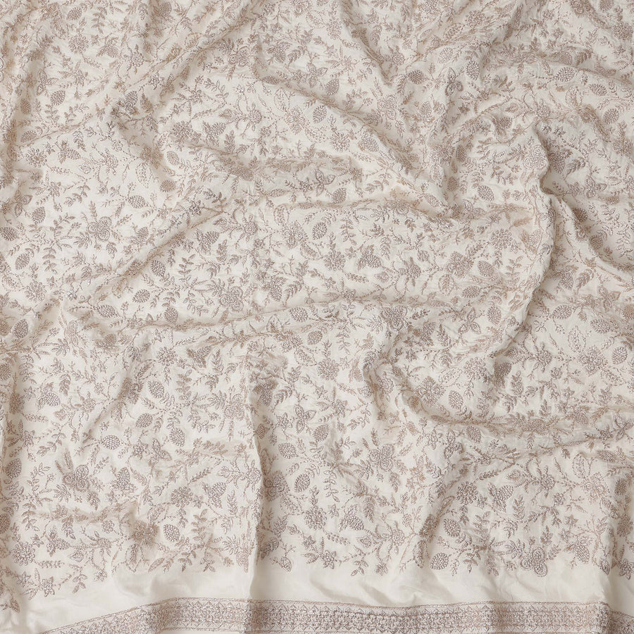 White Floral Cotton Voile Embroidery Fabric 110cm India