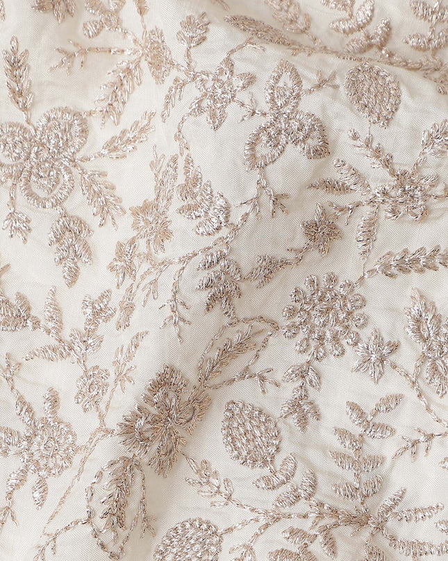 White Floral Cotton Voile Embroidery Fabric 110cm India