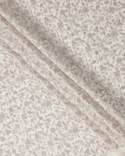White Floral Cotton Voile Embroidery Fabric 110cm India