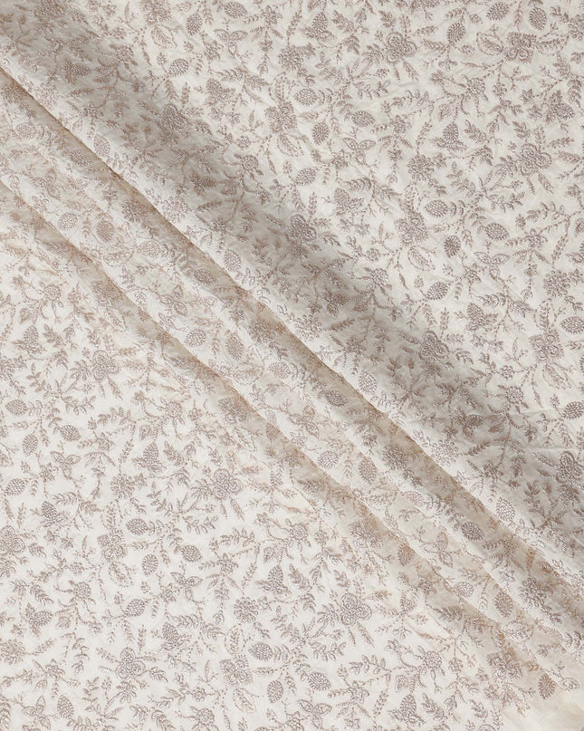 White Floral Cotton Voile Embroidery Fabric 110cm India