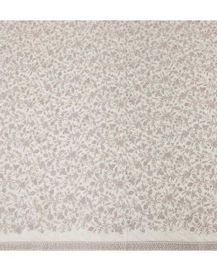 White Floral Cotton Voile Embroidery Fabric 110cm India
