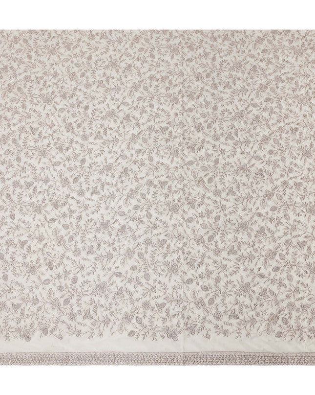White Floral Cotton Voile Embroidery Fabric 110cm India