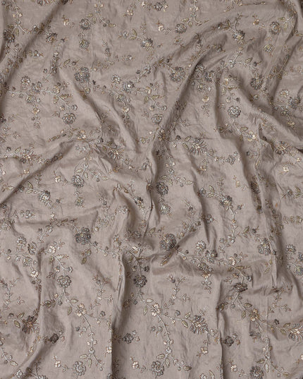 Beige Floral Cotton Voile Embroidery Fabric 110cm India