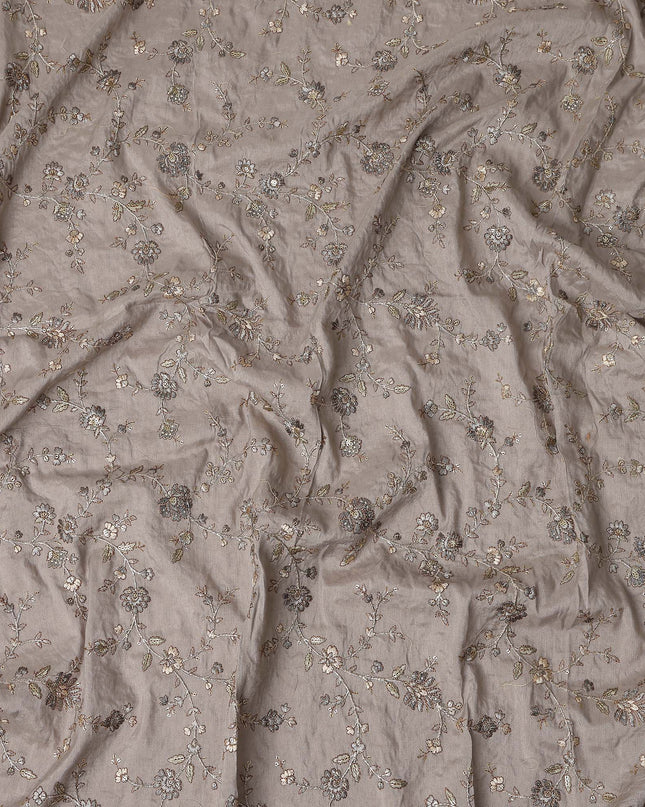 Beige Floral Cotton Voile Embroidery Fabric 110cm India