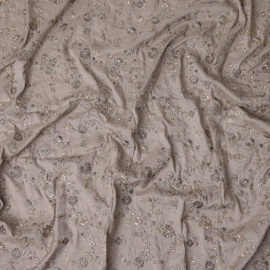 Beige Floral Cotton Voile Embroidery Fabric 110cm India