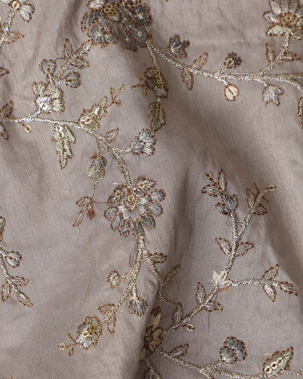 Beige Floral Cotton Voile Embroidery Fabric 110cm India
