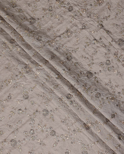 Beige Floral Cotton Voile Embroidery Fabric 110cm India