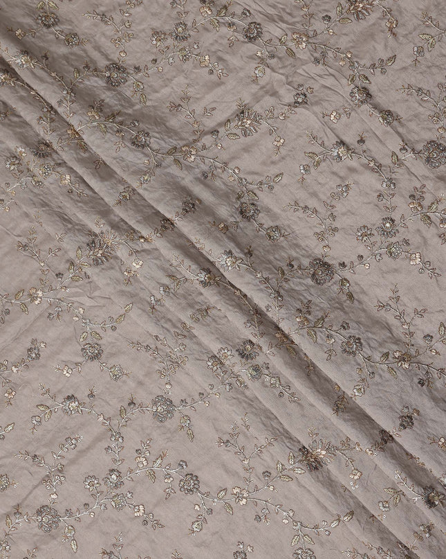 Beige Floral Cotton Voile Embroidery Fabric 110cm India