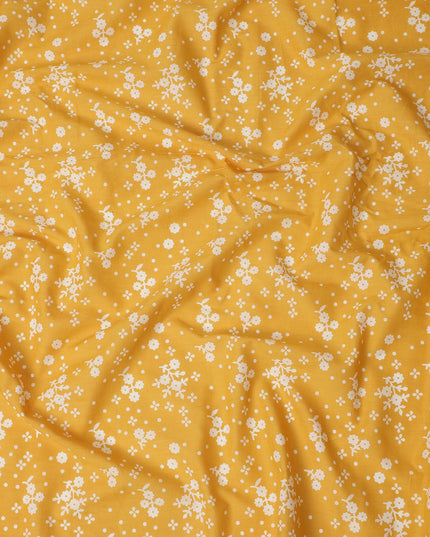 Yellow Floral Cotton Lawn Printed Fabric 110cm India