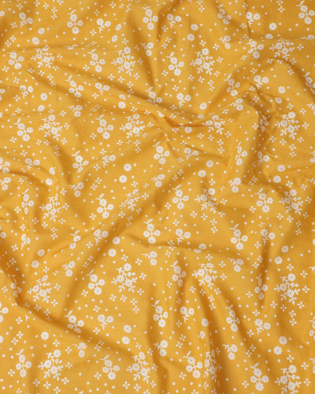 Yellow Floral Cotton Lawn Printed Fabric 110cm India