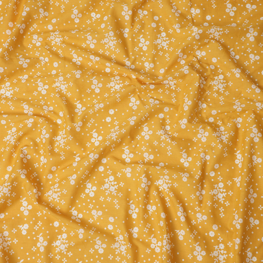 Yellow Floral Cotton Lawn Printed Fabric 110cm India
