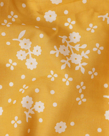 Yellow Floral Cotton Lawn Printed Fabric 110cm India