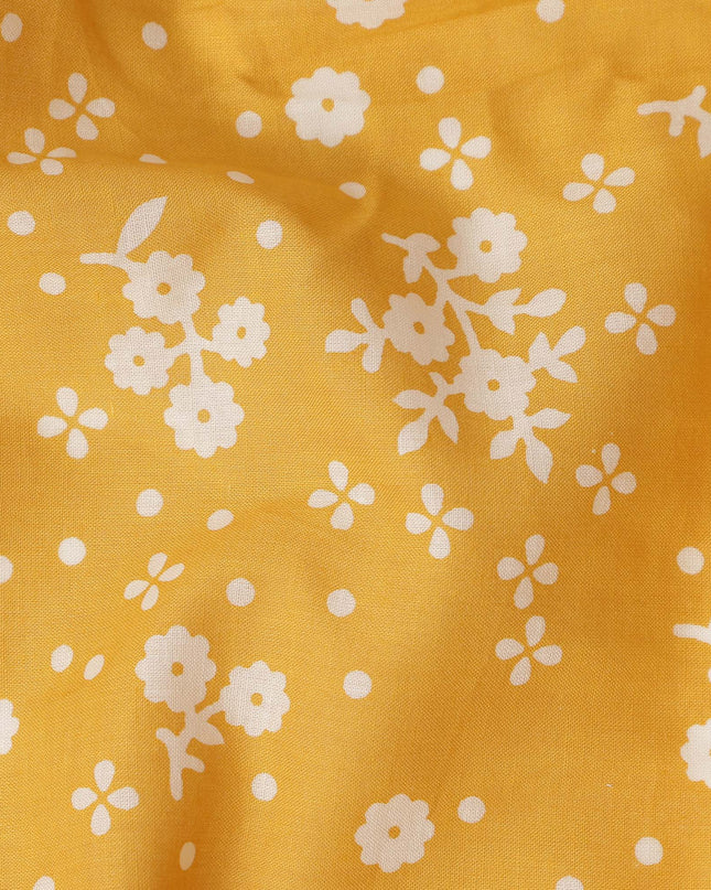 Yellow Floral Cotton Lawn Printed Fabric 110cm India