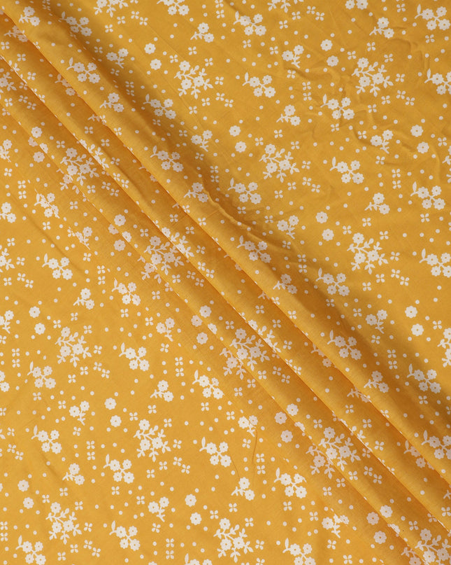 Yellow Floral Cotton Lawn Printed Fabric 110cm India