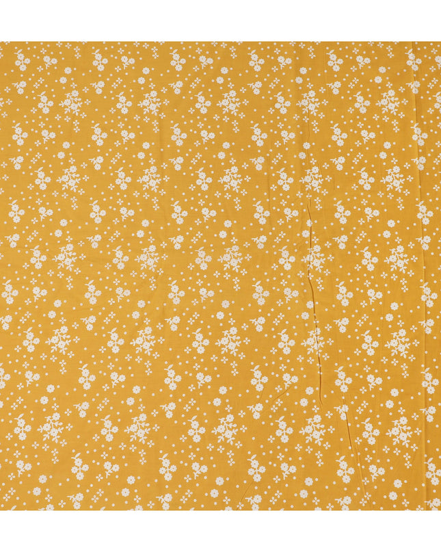 Yellow Floral Cotton Lawn Printed Fabric 110cm India