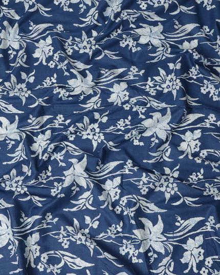 Blue Floral Cotton Lawn Printed Fabric 110cm India